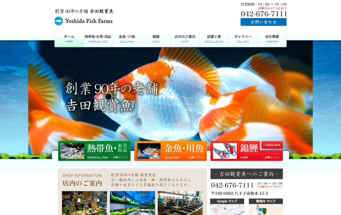 ホームページ・印刷物制作事例：吉田鑑賞魚 | 店舗サイト制作
